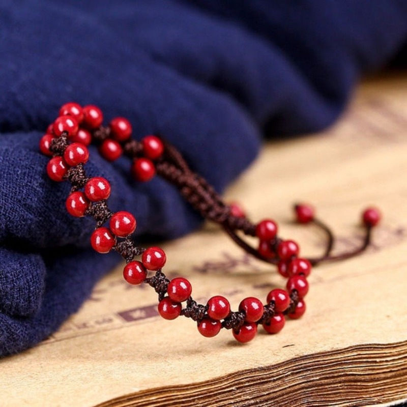 사용자 정의 자연 붉은 진사 6mm 비즈 팔찌 옥 라운 - Beading 리뷰 및 가격